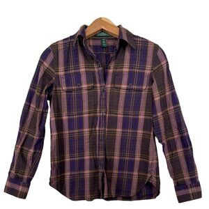 Lauren Ralph Lauren Womens Long-Sleeve Button Shirt Sz XS Petite Purple Plaid